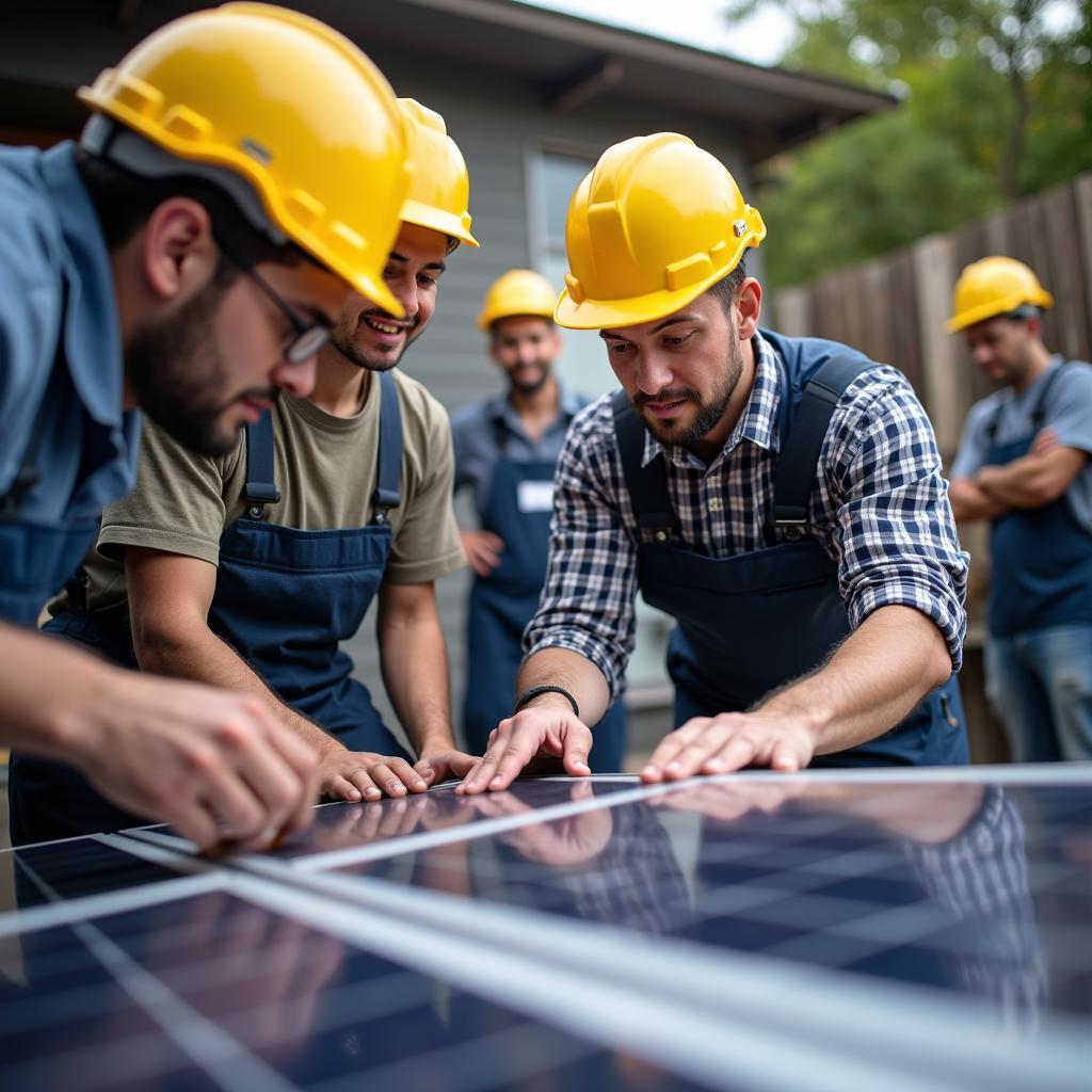 Đào tạo kỹ thuật viên địa phương lắp đặt và bảo trì hệ thống năng lượng tái tạo như tấm pin mặt trời.