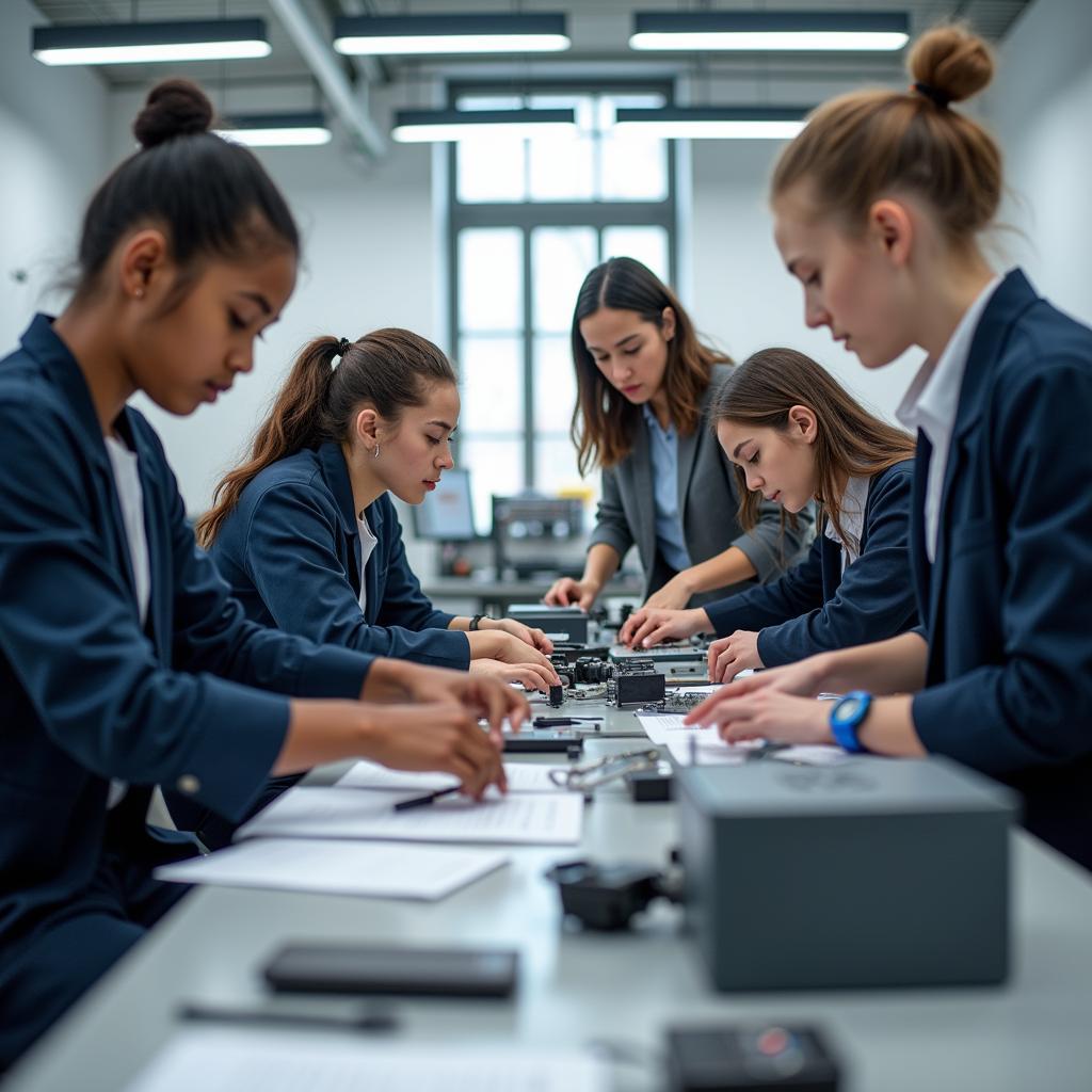 Học viên đào tạo nghề đang thực hành kỹ năng trong xưởng kỹ thuật hiện đại