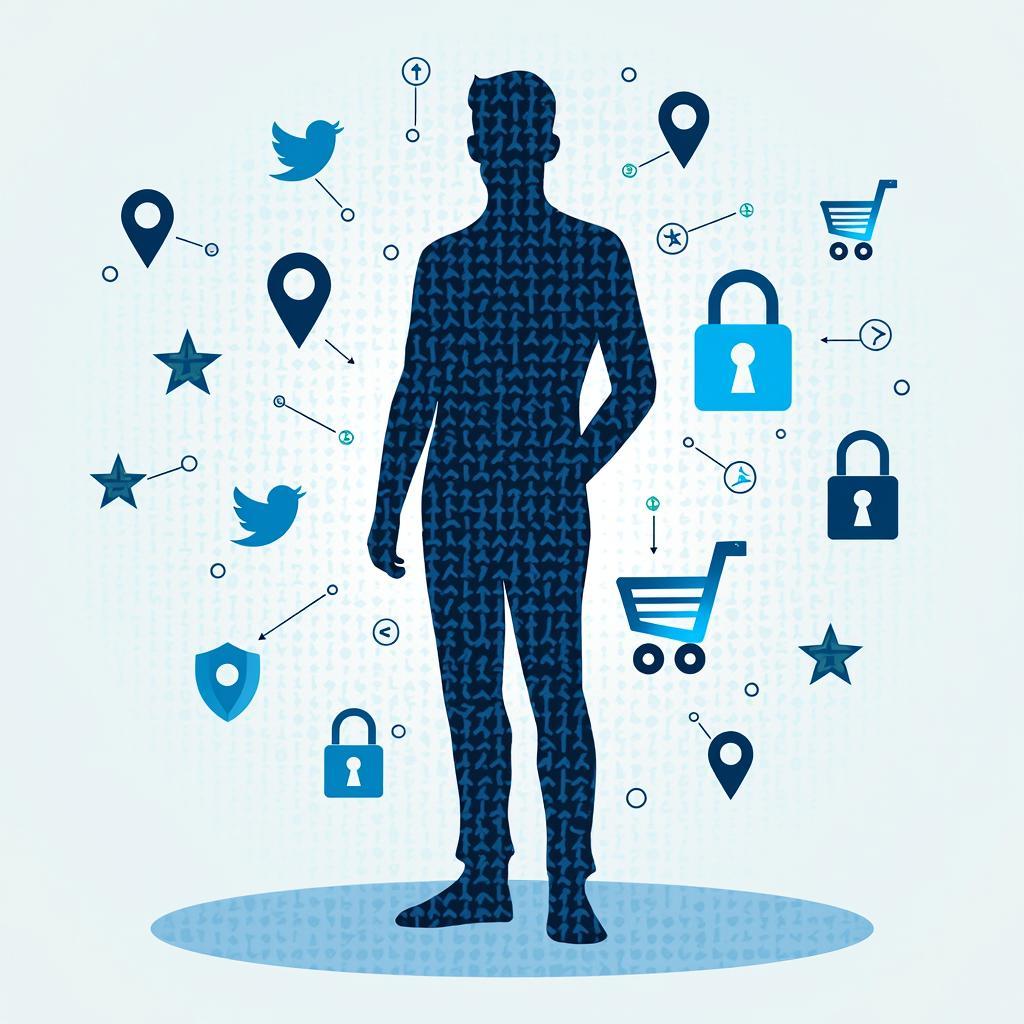 Hình minh họa dấu chân kỹ thuật số và quyền riêng tư trên Internet cho bài thi IELTS Reading