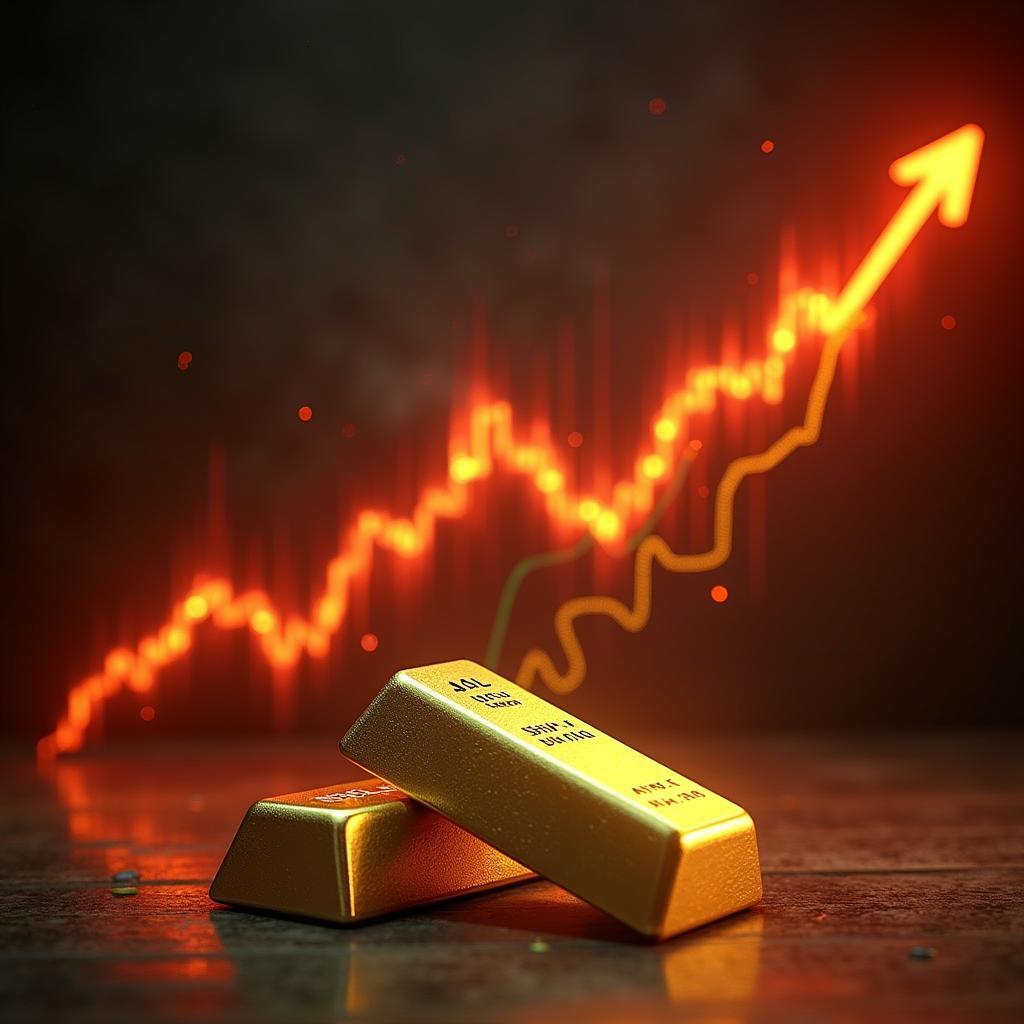 Biểu đồ thể hiện giá vàng tăng mạnh trong thời kỳ lạm phát cao, vàng là tài sản trú ẩn an toàn.