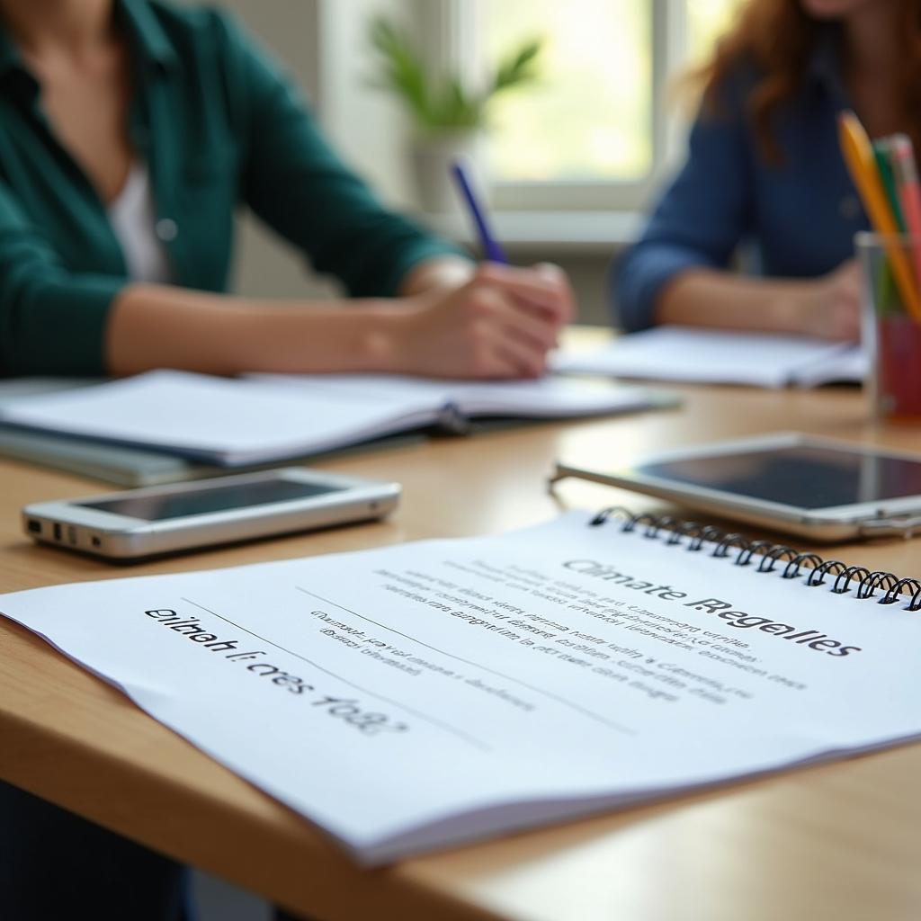 Đề thi IELTS Writing Task 2 về tác động biến đổi khí hậu đến sức khỏe con người với giấy bút và sách tham khảo