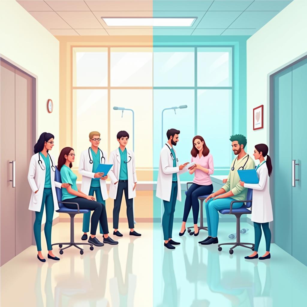 Minh họa dịch vụ y tế công cộng tập trung chăm sóc phòng ngừa thay vì điều trị bệnh tật