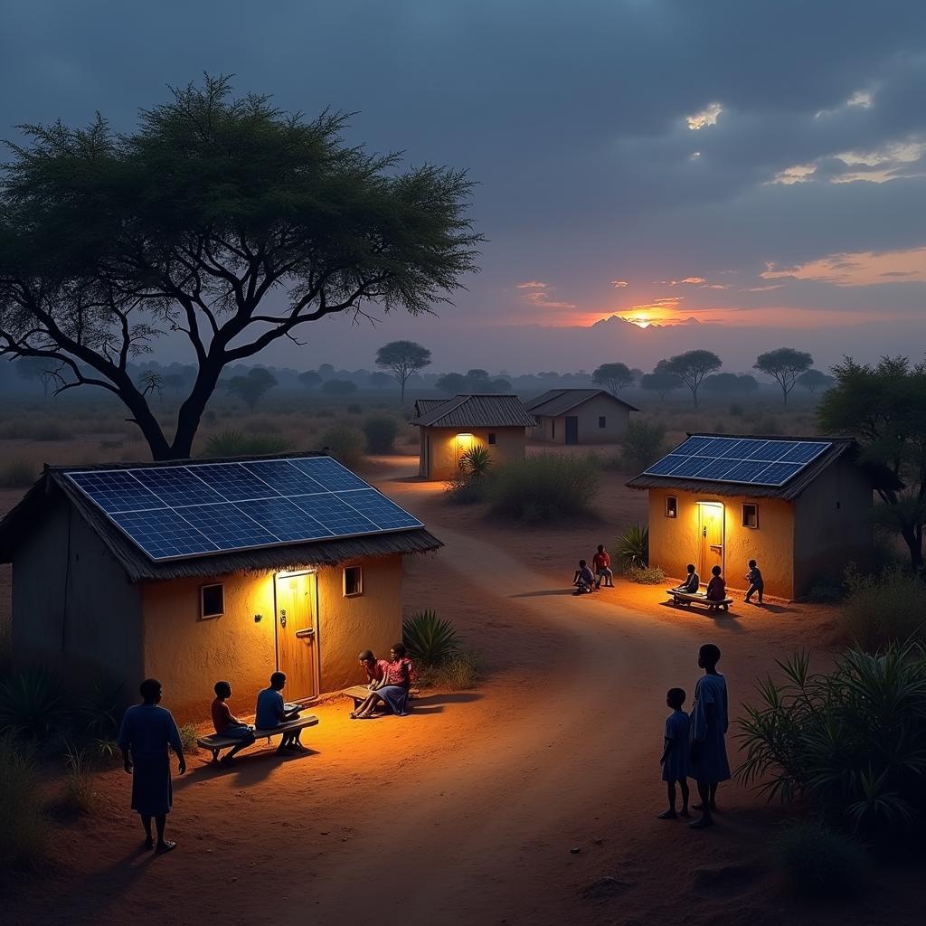 Hệ thống điện năng lượng mặt trời cho cộng đồng nông thôn xa xôi minh họa thách thức tiếp cận năng lượng toàn cầu