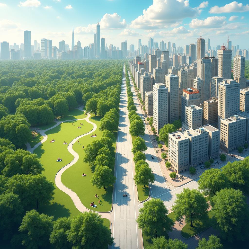 Minh họa sự thu hẹp không gian xanh do đô thị hóa trong IELTS Writing Task 2