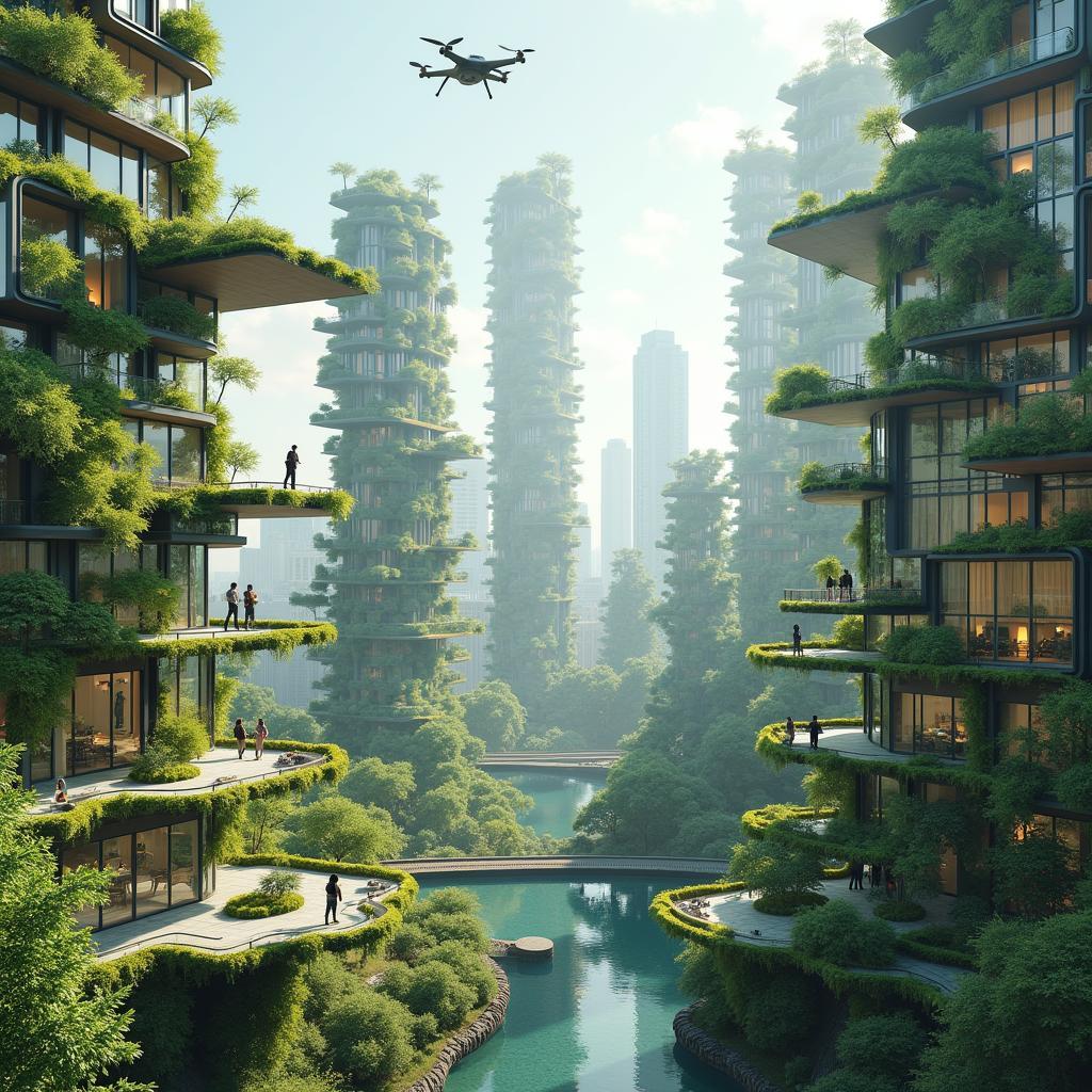 Đô thị tương lai kết hợp không gian xanh và công nghệ cho thư giãn