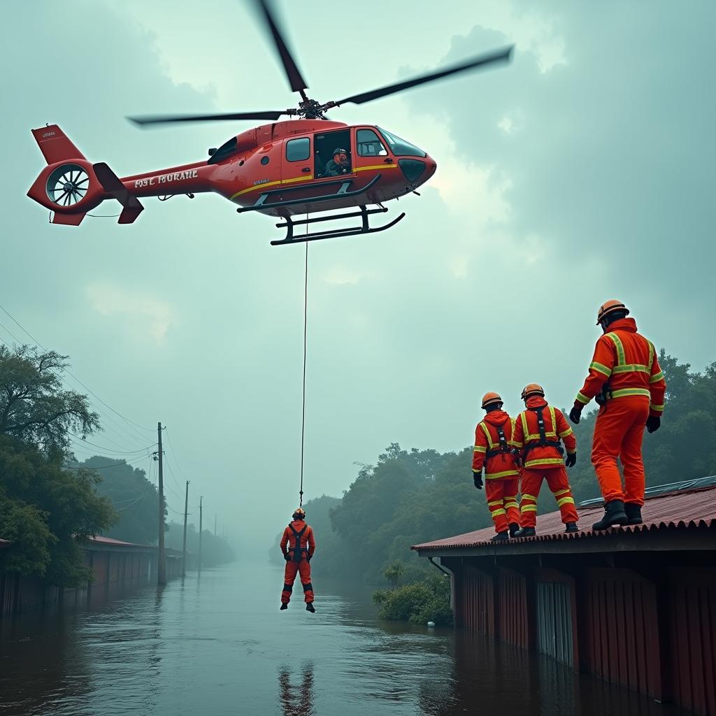 Đội cứu hộ chuyên nghiệp giải cứu người dân trong thiên tai nghiêm trọng
