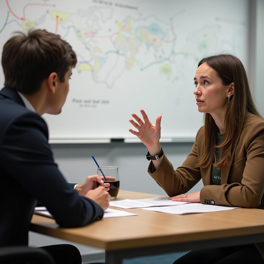 Examiner và thí sinh đang thảo luận sâu trong IELTS Speaking Part 3 về chủ đề quyết định