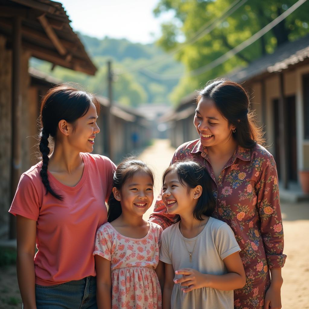 Gia đình Việt Nam vui vẻ khám phá một ngôi làng nhỏ ít người biết với trải nghiệm văn hóa chân thực