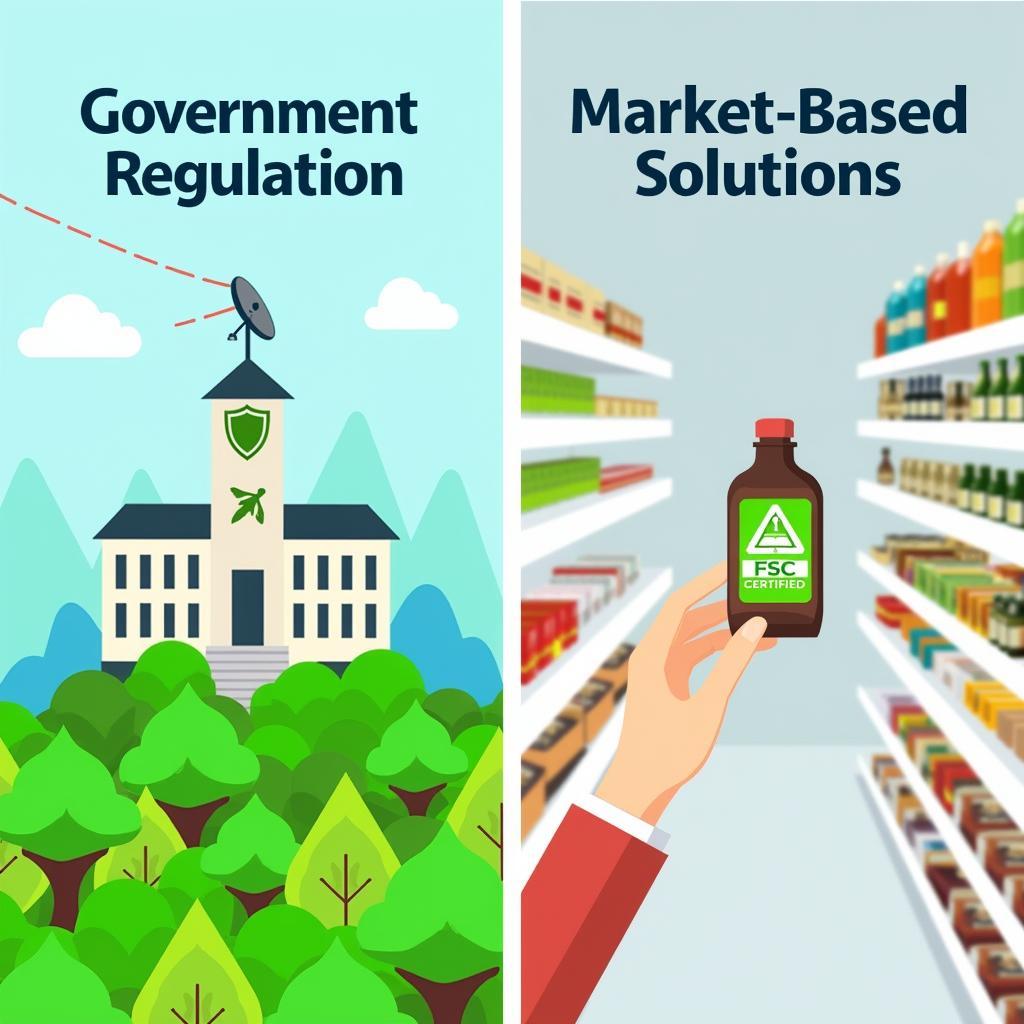 So sánh hai giải pháp chống phá rừng: quy định của chính phủ và lựa chọn của người tiêu dùng.