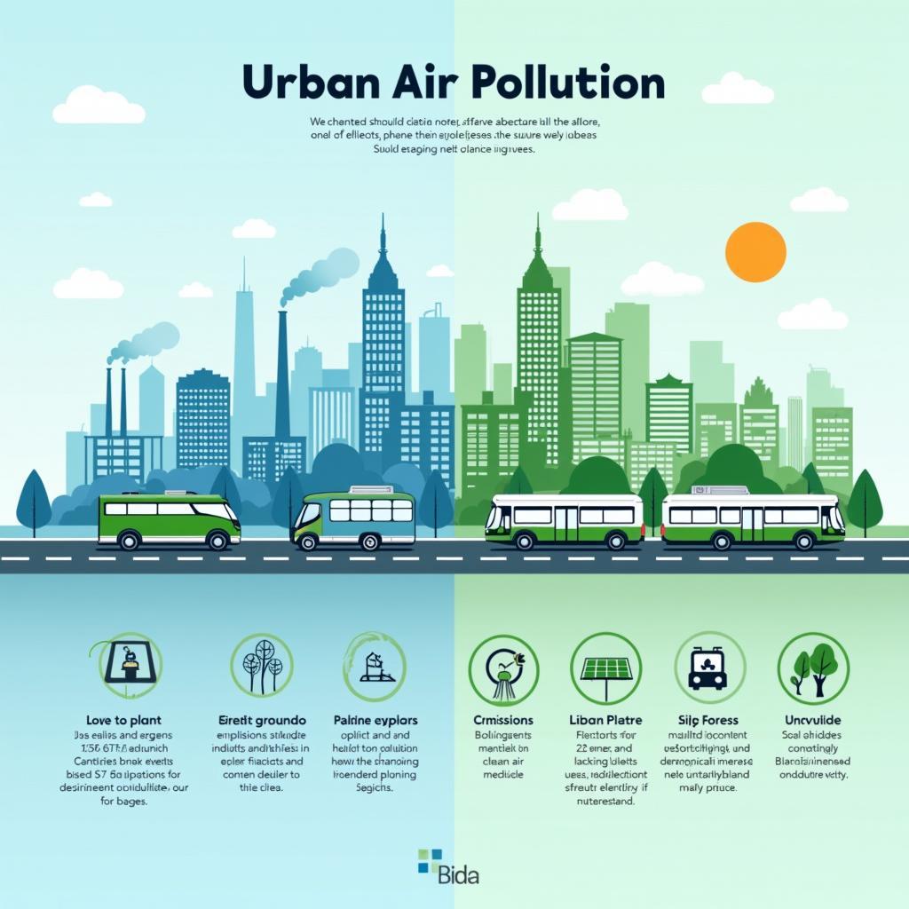 Biểu đồ minh họa các giải pháp hiệu quả giảm ô nhiễm không khí đô thị từ giao thông và công nghiệp