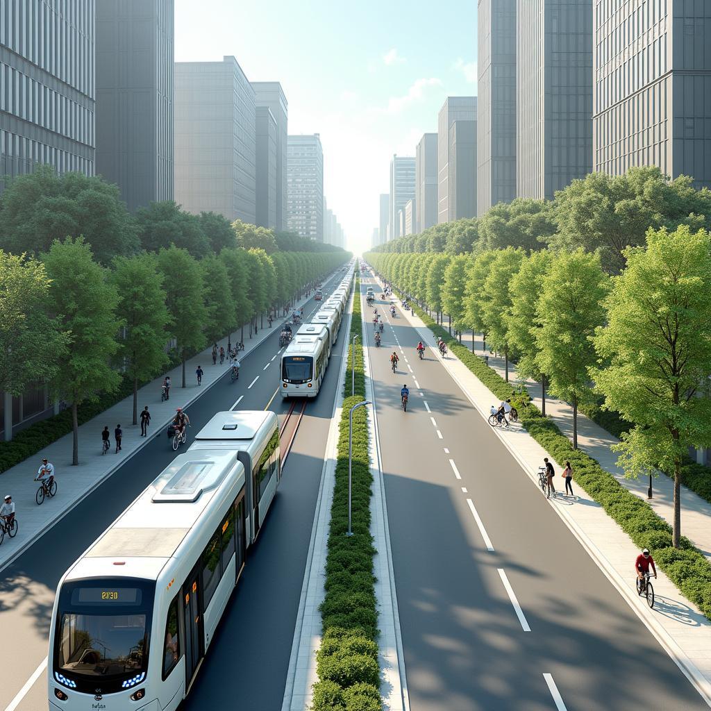 Hình ảnh hệ thống giao thông công cộng hiện đại giúp giảm ô nhiễm môi trường đô thị