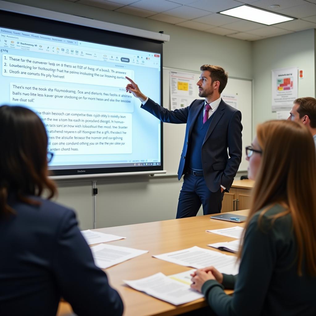 Giáo viên IELTS đang giải thích chi tiết đáp án bài Reading cho học viên với sơ đồ tư duy và highlight văn bản