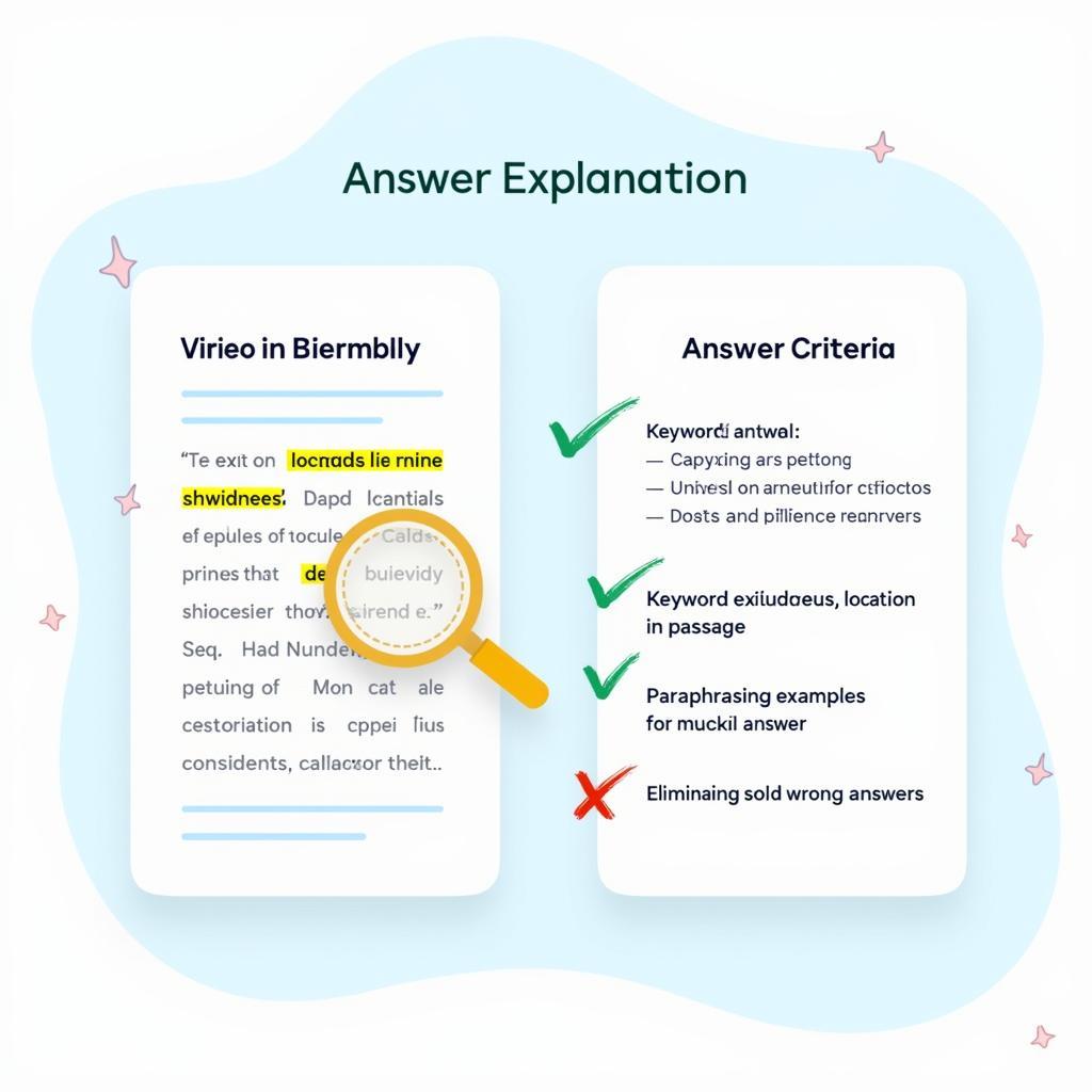 Minh họa phương pháp giải thích đáp án IELTS Reading với từ khóa và vị trí trong bài