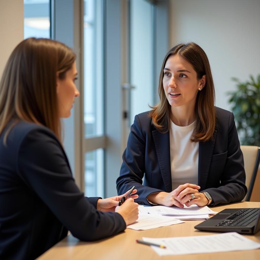 Giám khảo IELTS đang đánh giá bài thi Speaking về chủ đề giúp đỡ vấn đề cá nhân