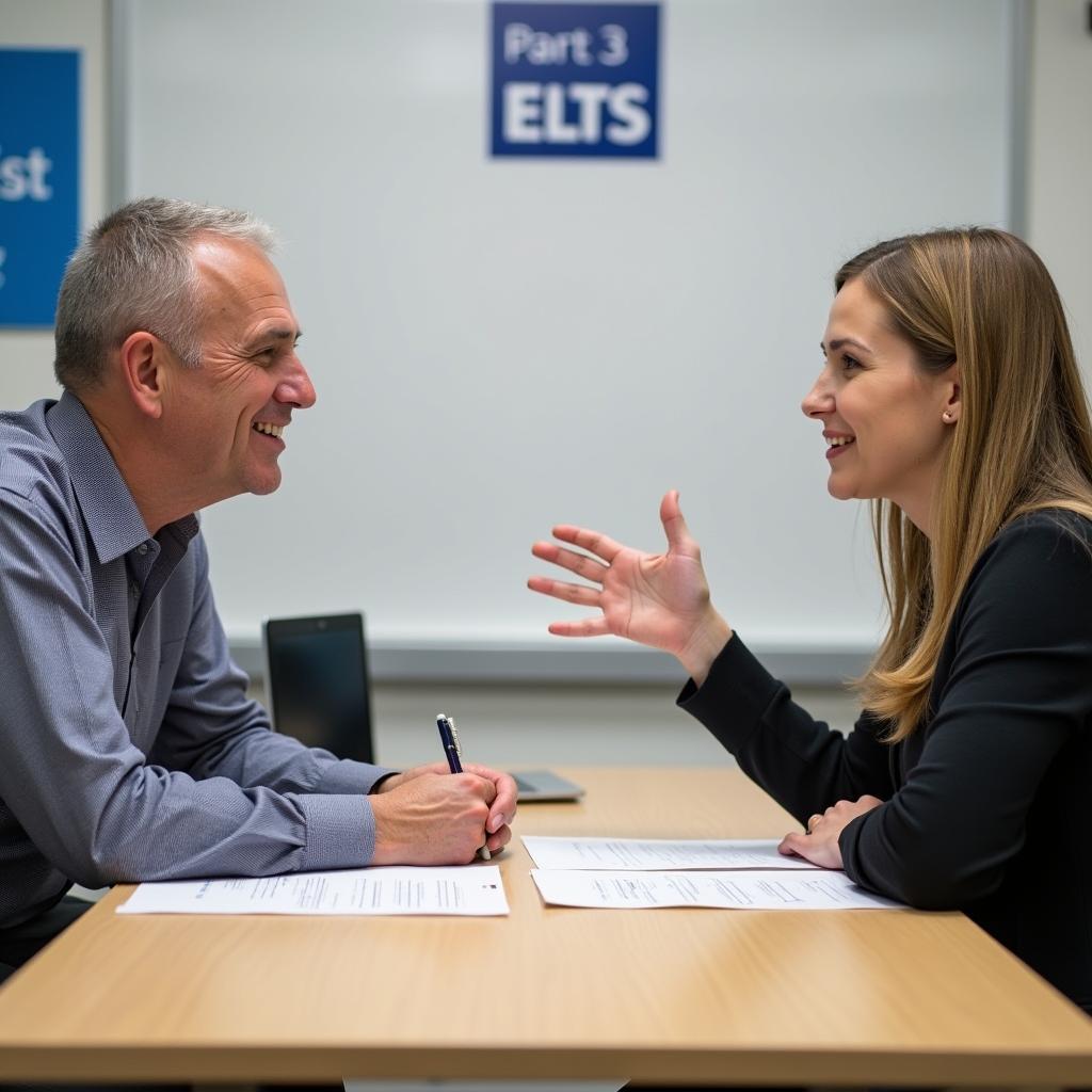 Giám khảo IELTS đang đánh giá thí sinh trong phần thi Speaking Part 3 về documentaries