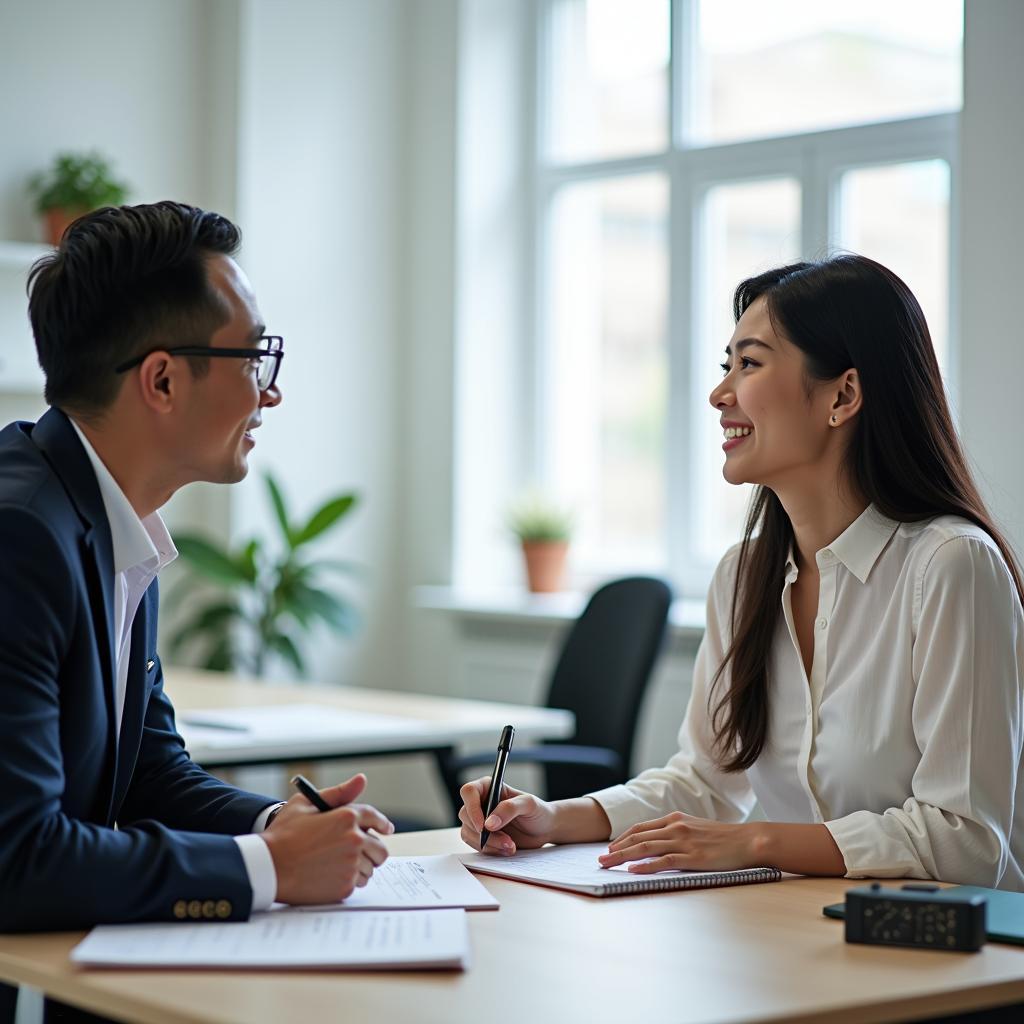 Giám khảo IELTS Speaking đang đánh giá thí sinh trong phòng thi Part 1