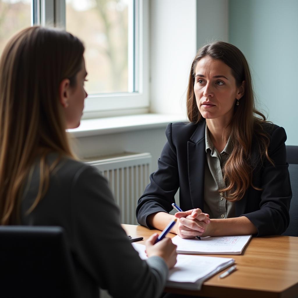 Giám khảo IELTS đang lắng nghe thí sinh trả lời Part 2 về describe a law you think should be introduced