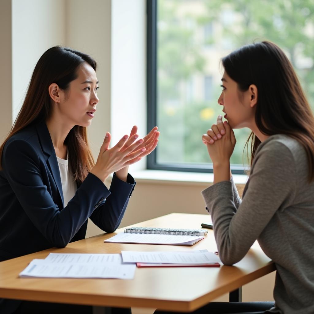 Giám khảo và thí sinh đang thảo luận sâu về tác động xã hội của công nghệ trong IELTS Speaking Part 3