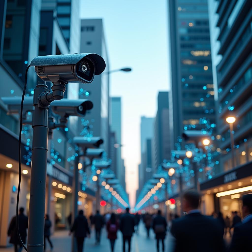 Camera giám sát AI và công nghệ nhận diện khuôn mặt trong môi trường đô thị hiện đại