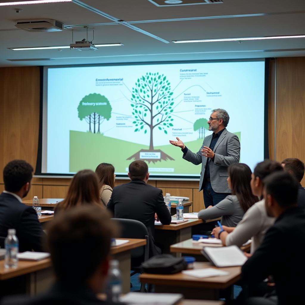 Giảng viên đại học giảng dạy về phát triển bền vững trong giáo dục IELTS