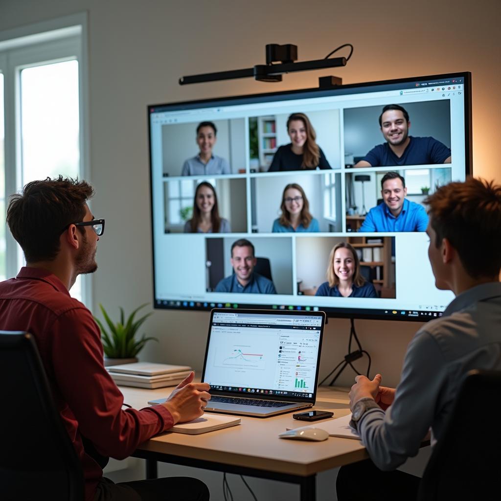 Giảng viên đại học đang sử dụng nền tảng học trực tuyến hiện đại tương tác với sinh viên qua video