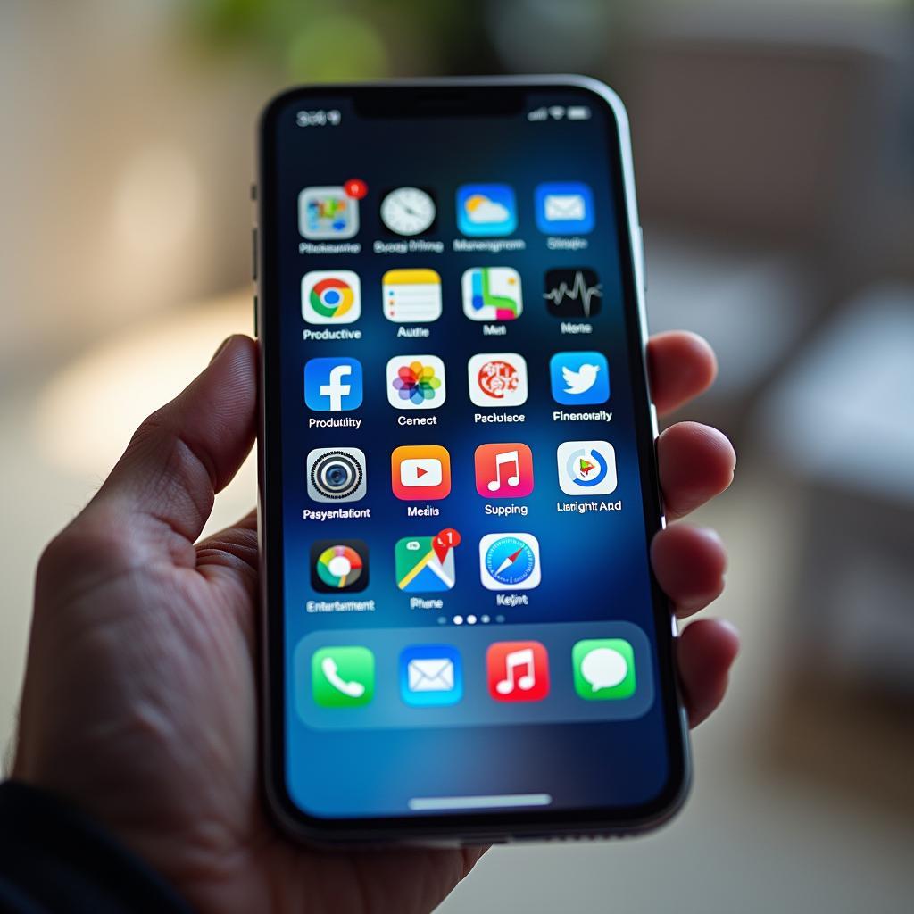 Giao diện điện thoại thông minh với nhiều ứng dụng đa dạng về công việc giải trí và cuộc sống