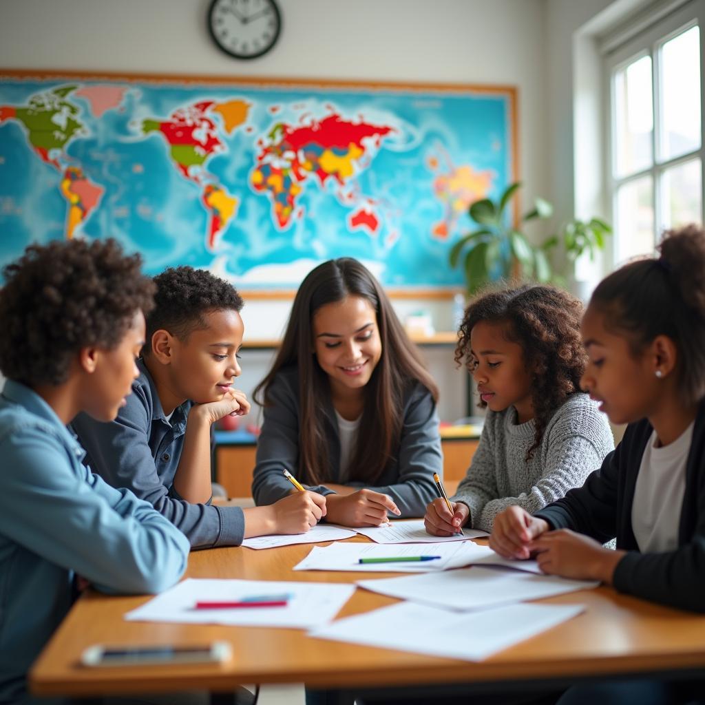 Học sinh tham gia hoạt động giáo dục công dân toàn cầu trong lớp học đa văn hóa