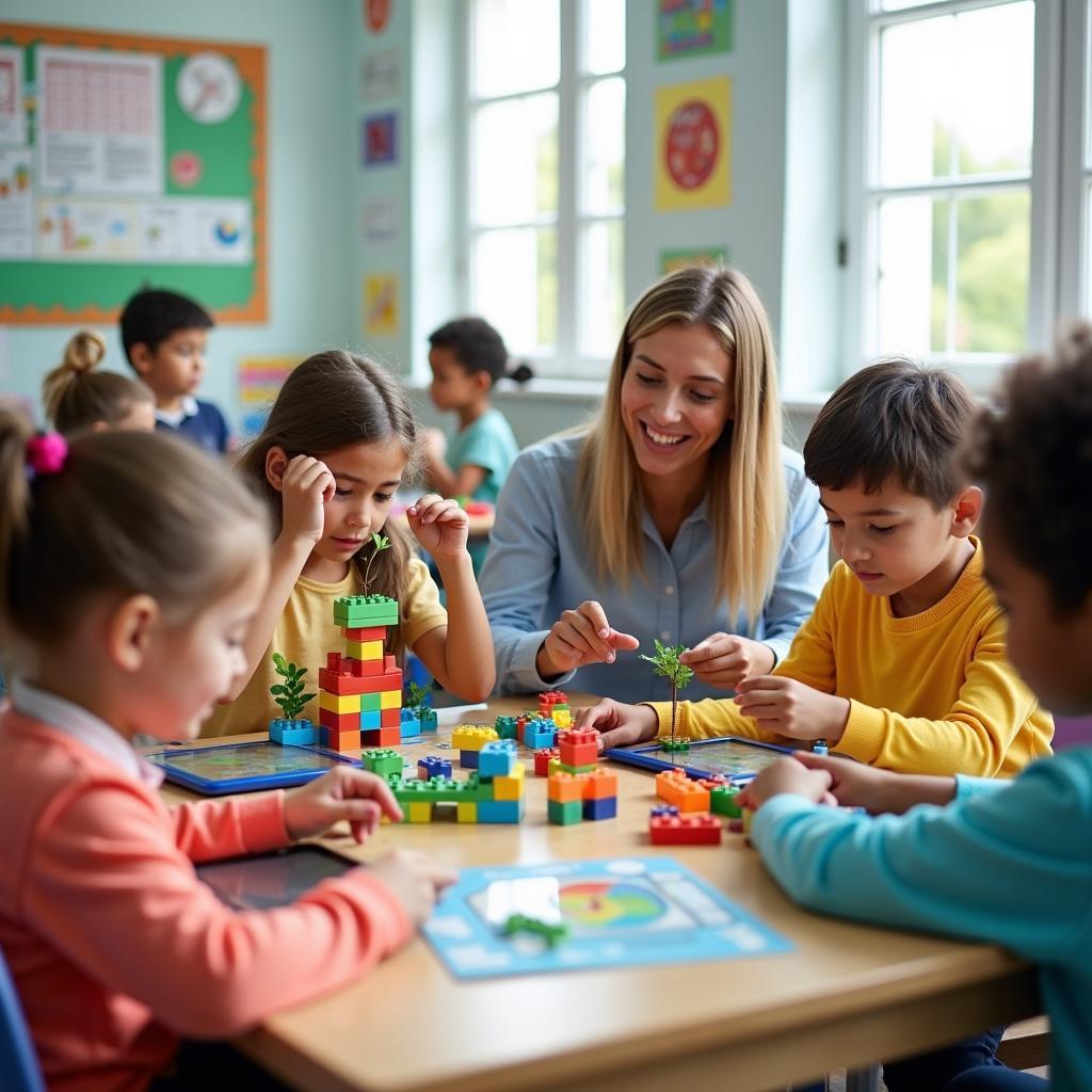 Minh họa giáo dục STEM sớm cho trẻ em với các hoạt động học tập khoa học công nghệ tại lớp học