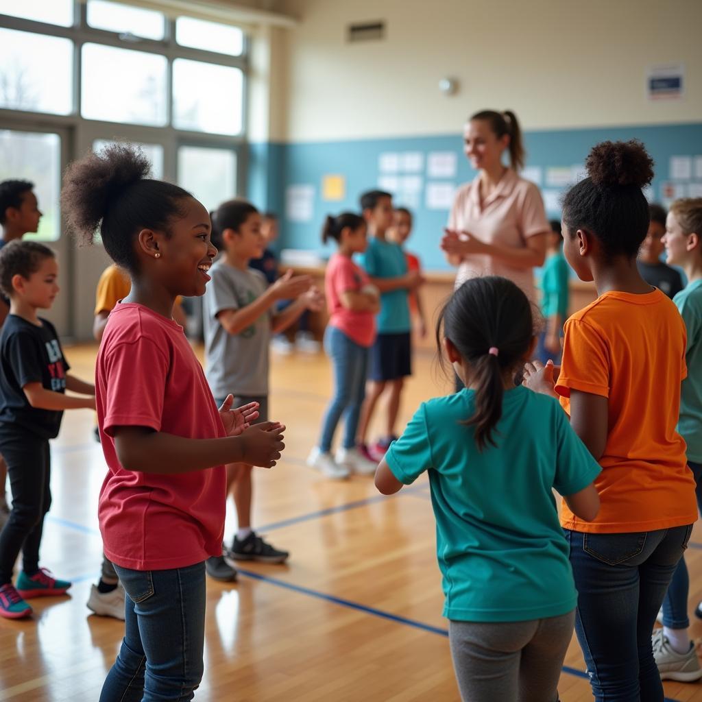 Lớp học giáo dục thể thao đa văn hóa với học sinh từ nhiều nền văn hóa khác nhau