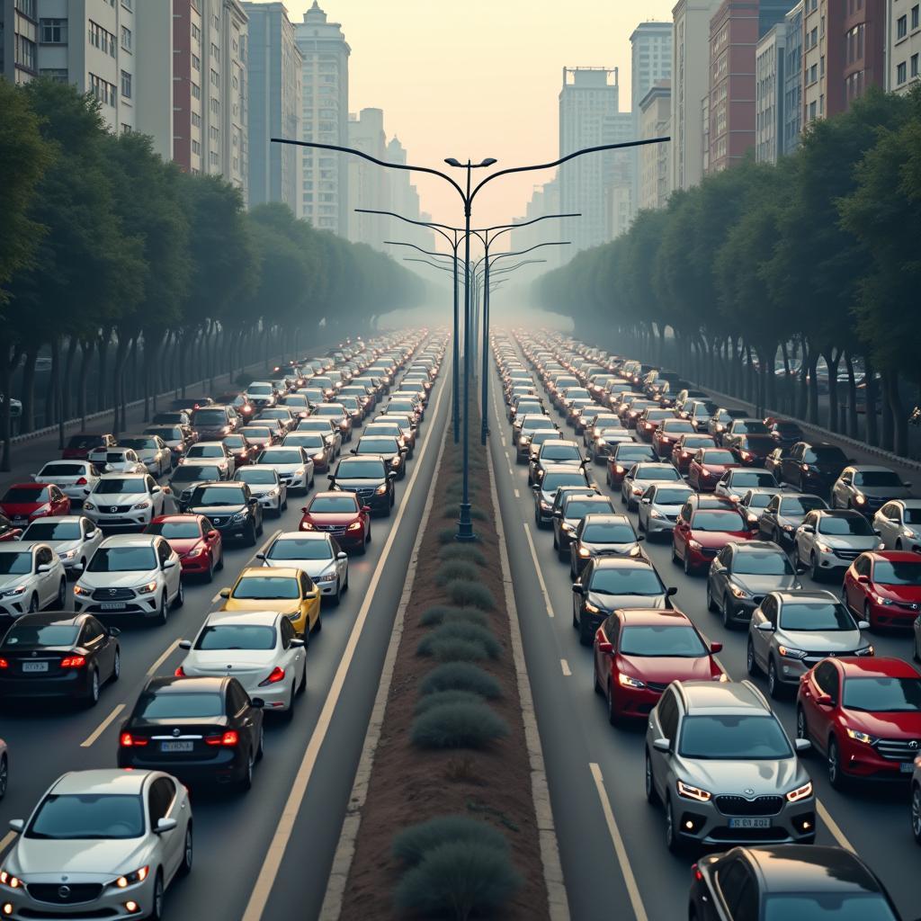 Hình ảnh tắc đường nghiêm trọng tại đô thị do quy hoạch kém minh họa thách thức giao thông