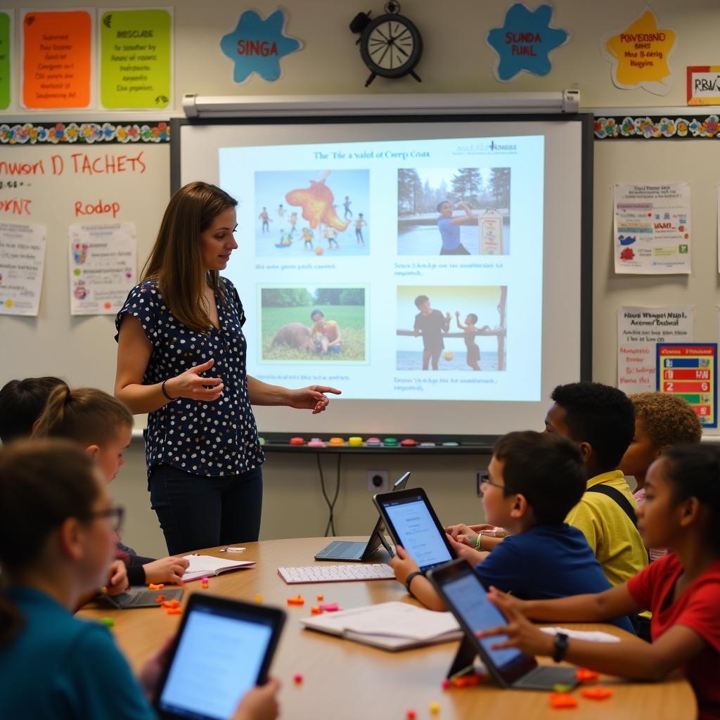 Giáo viên áp dụng phương pháp giảng dạy đa dạng trong lớp học hòa nhập với nhiều hoạt động