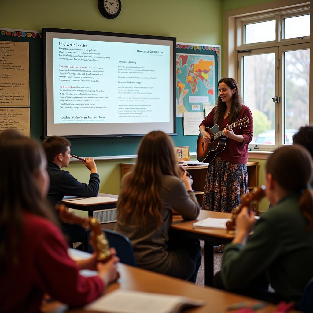 Giáo viên sử dụng nhạc dân gian trong lớp học lịch sử để tăng cường sự tương tác