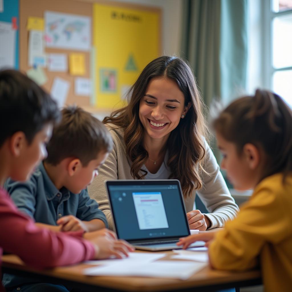 Giáo viên hướng dẫn học sinh sử dụng công nghệ học tập hiệu quả trong lớp IELTS