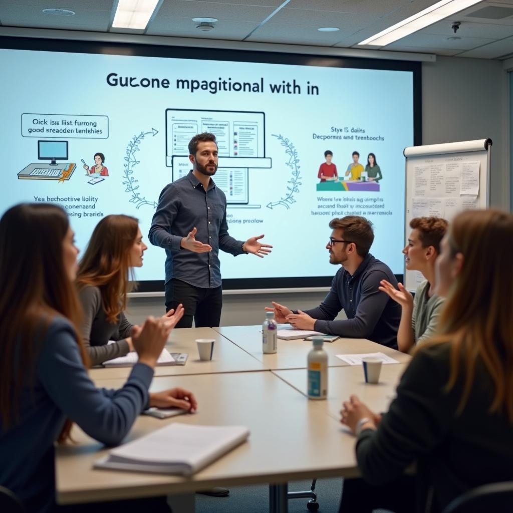 Giáo viên áp dụng phương pháp giảng dạy hiện đại trong lớp học về chủ đề giáo dục