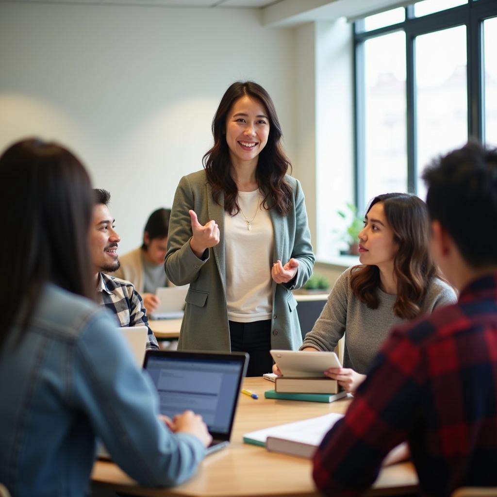 Giáo viên truyền cảm hứng đang động viên học sinh kết nối và xây dựng mối quan hệ xã hội tích cực