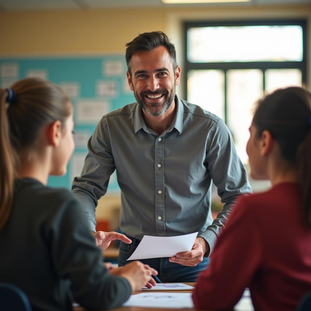 Thầy giáo truyền cảm hứng trong lớp học như role model trong IELTS Speaking Part 2