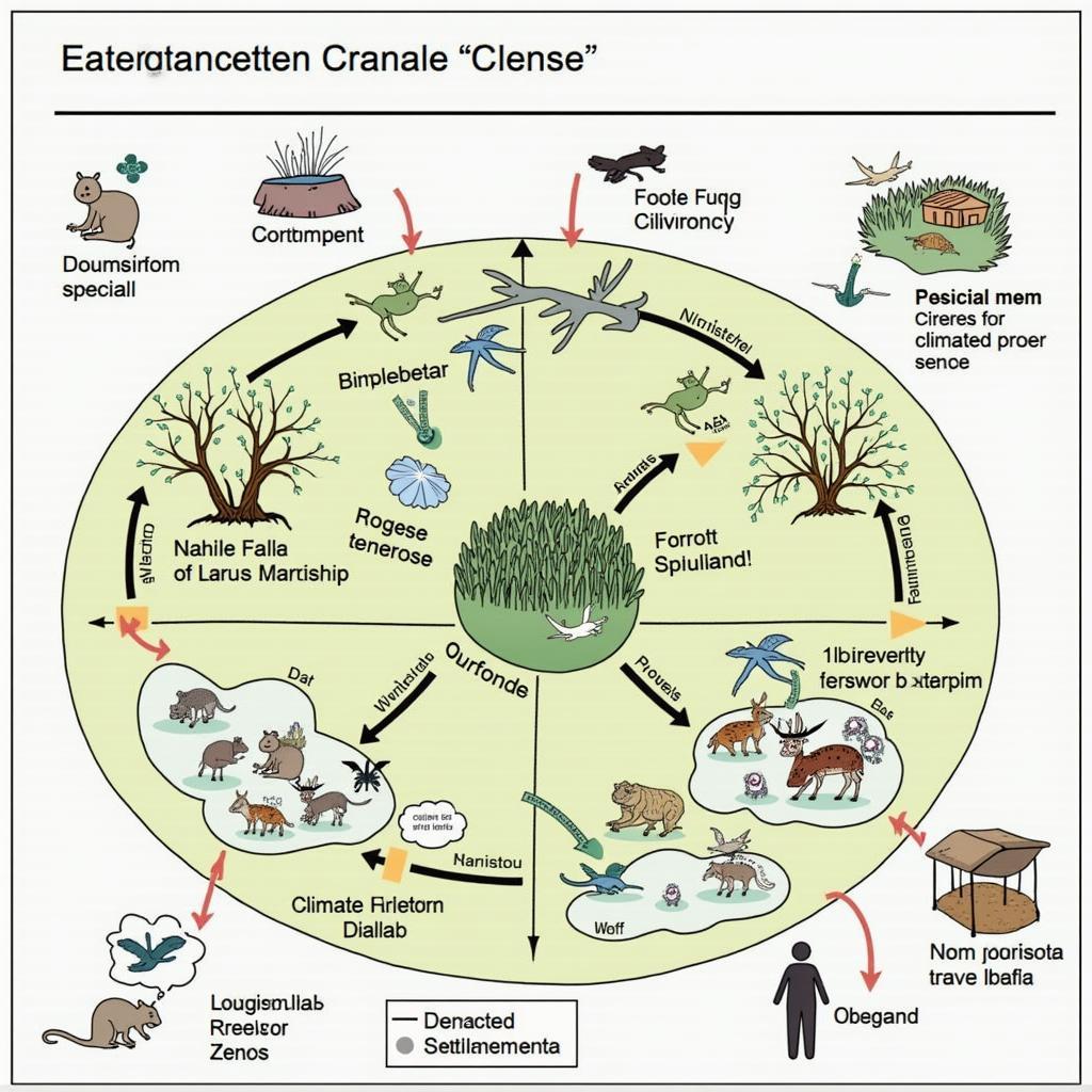Sơ đồ minh họa sự gián đoạn hệ sinh thái và sự xuất hiện bệnh truyền nhiễm từ động vật sang người do biến đổi khí hậu
