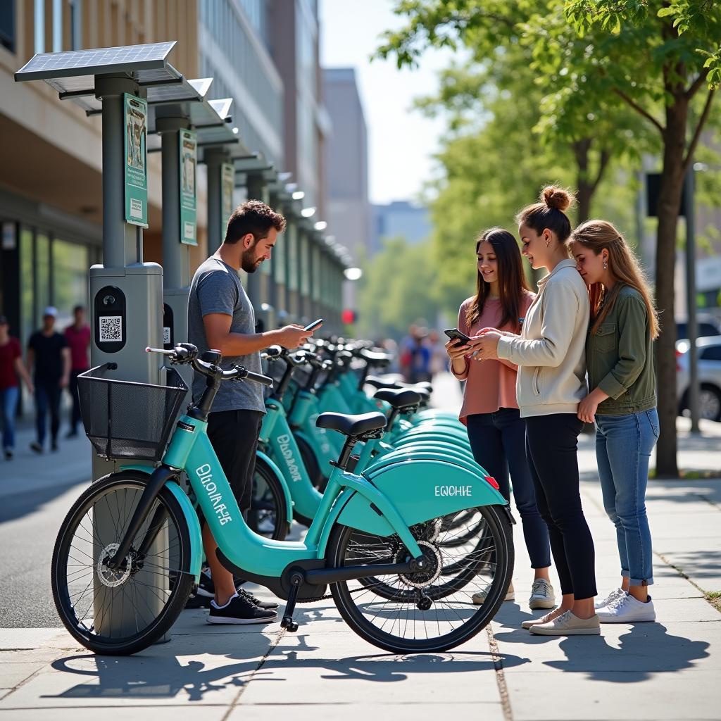 Trạm chia sẻ xe đạp điện thông minh với ứng dụng di động và hệ thống thanh toán không tiếp xúc trong thành phố