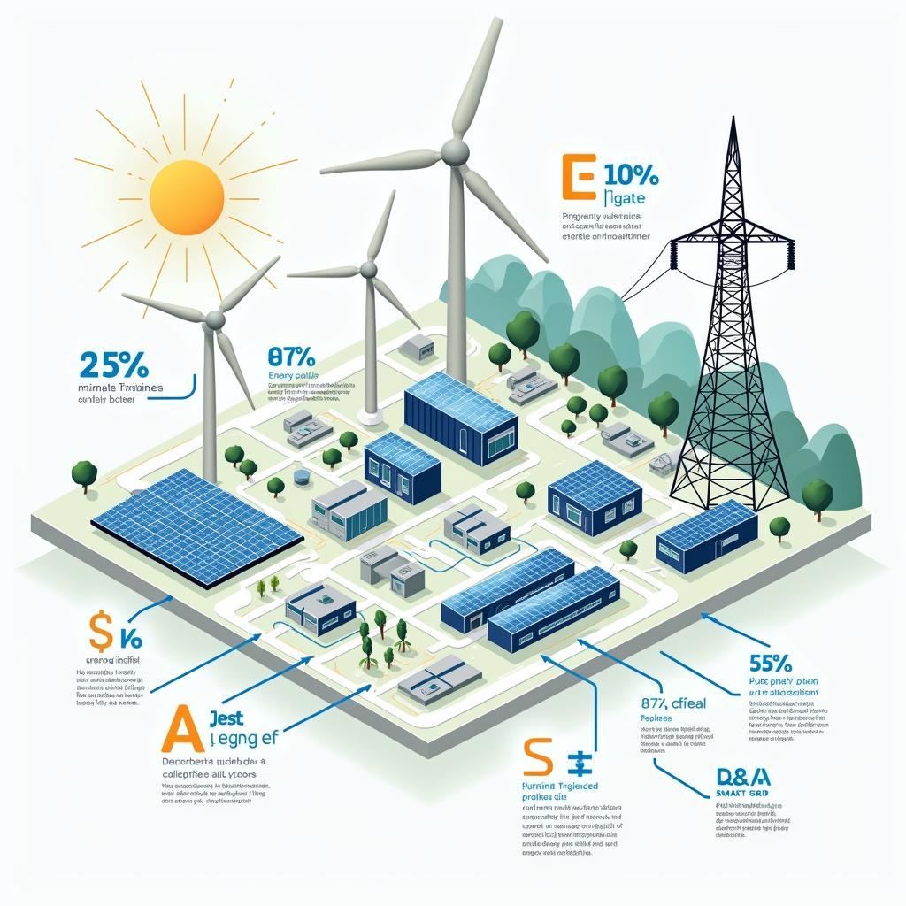 Sơ đồ hệ thống năng lượng tái tạo tích hợp với lưới thông minh và lưu trữ năng lượng