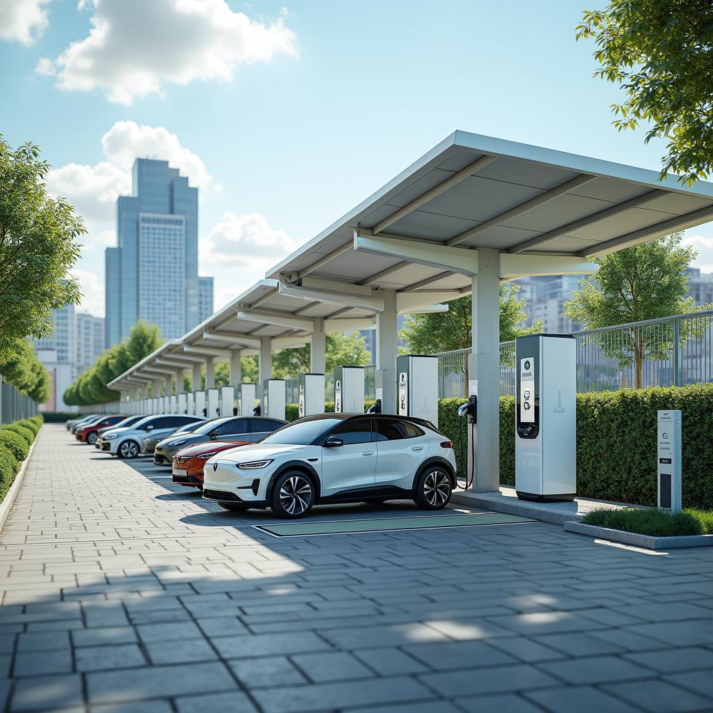 Hệ thống trạm sạc xe điện công cộng tại khu đô thị với công nghệ năng lượng tái tạo