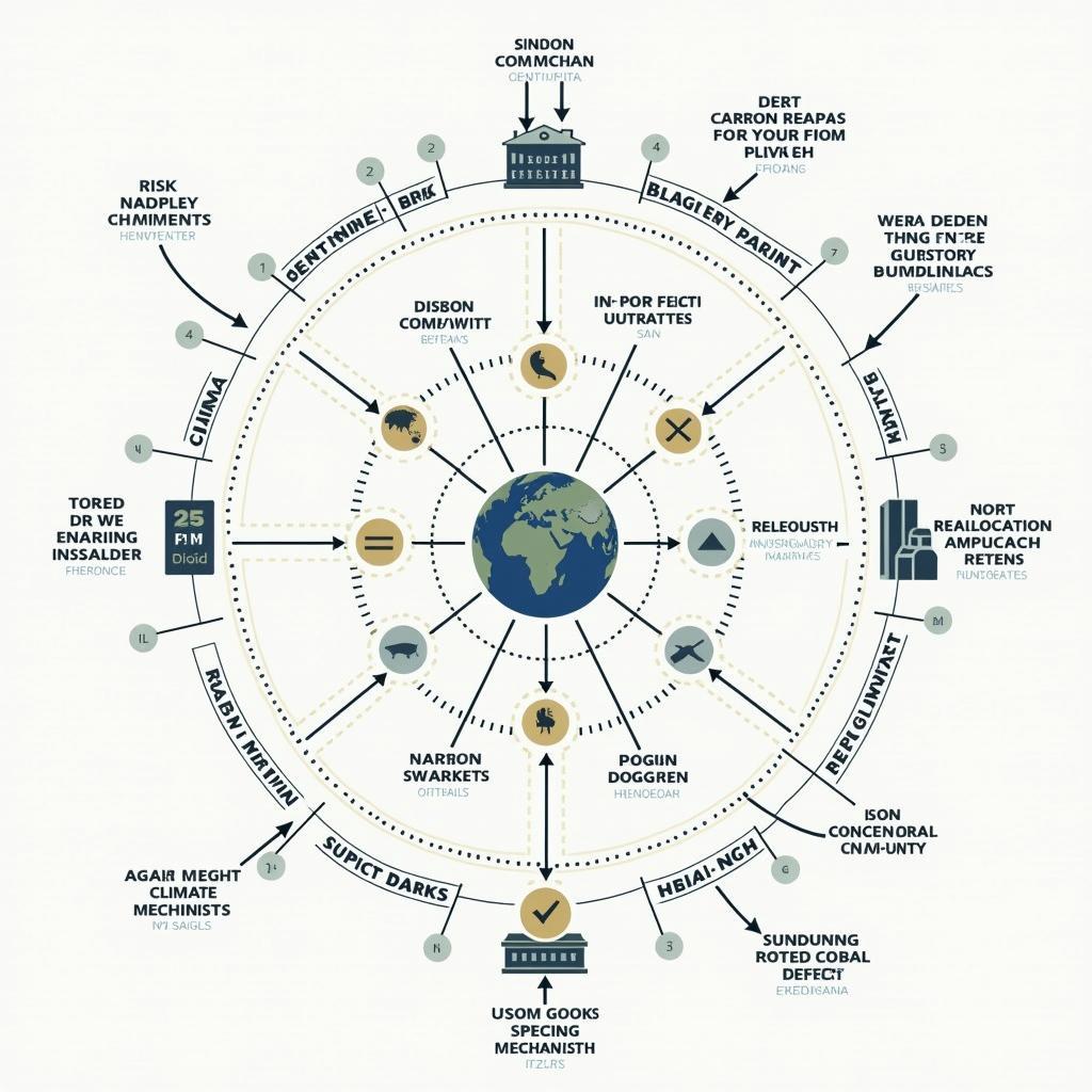 Biểu đồ phân tích rủi ro khí hậu trong hệ thống tài chính toàn cầu và cơ chế định giá carbon