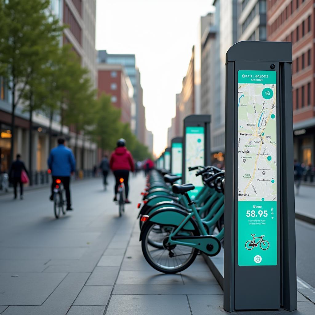 Hệ thống xe đạp chia sẻ thông minh tại các đô thị hiện đại với trạm đỗ và ứng dụng di động