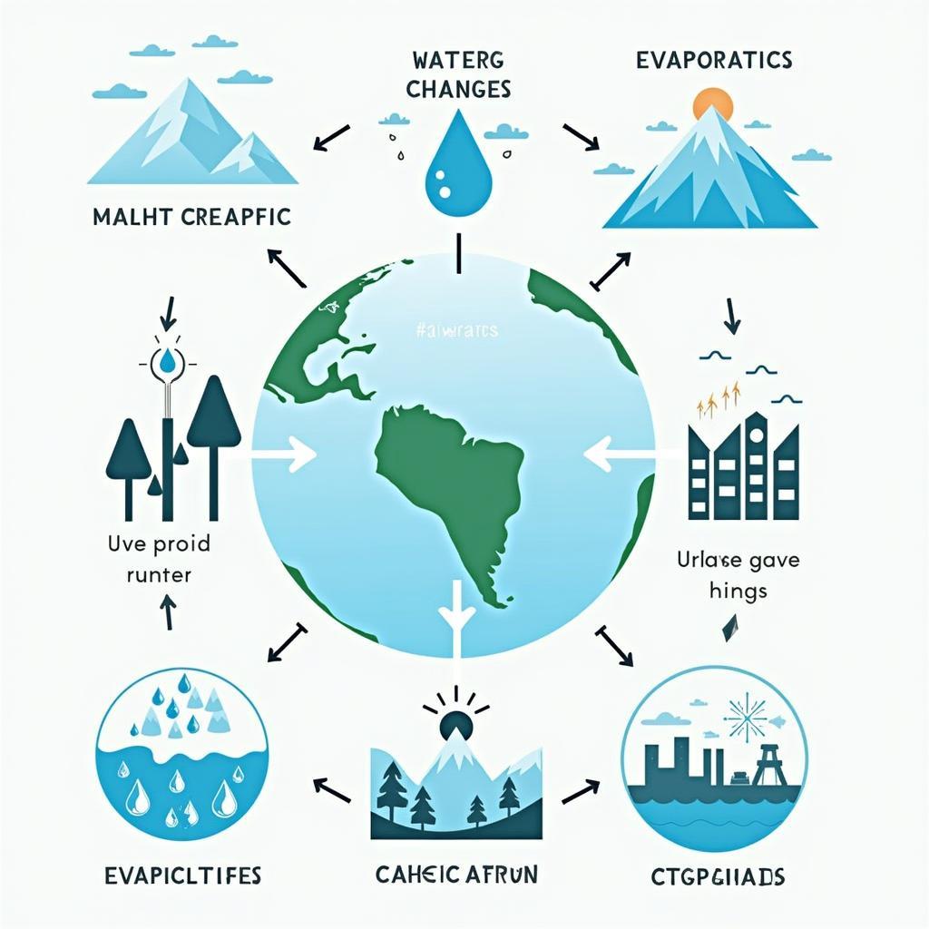 Sơ đồ minh họa tác động của biến đổi khí hậu đến quản lý nguồn nước ngọt toàn cầu