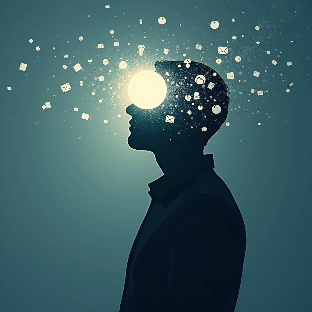 Hình ảnh trừu tượng minh họa hiệu ứng dư âm chú ý (attention residue) làm giảm hiệu suất làm việc.