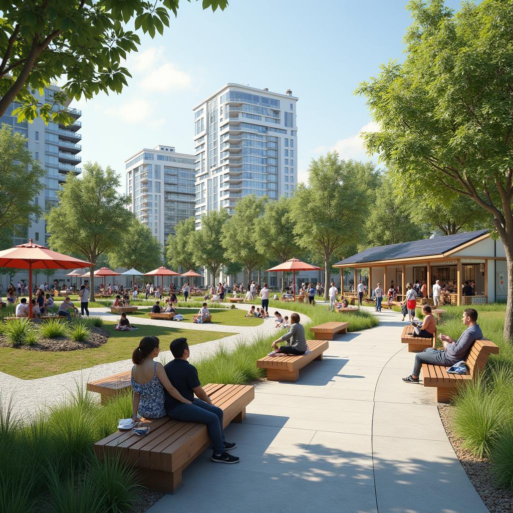 Các hoạt động cộng đồng đa dạng tại công viên thành phố hiện đại với công nghệ và tiện ích