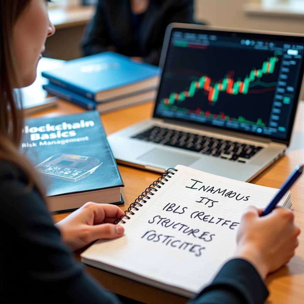 Người học đang nghiên cứu kiến thức về đầu tư tiền mã hóa để chuẩn bị cho bài thi IELTS Writing.