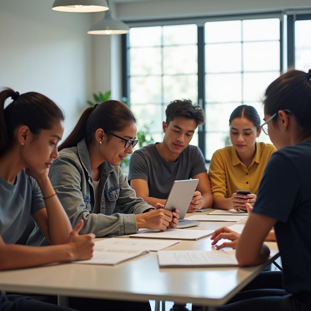 Học sinh đang tích cực học kỹ năng mới trong lớp học với giáo viên hướng dẫn