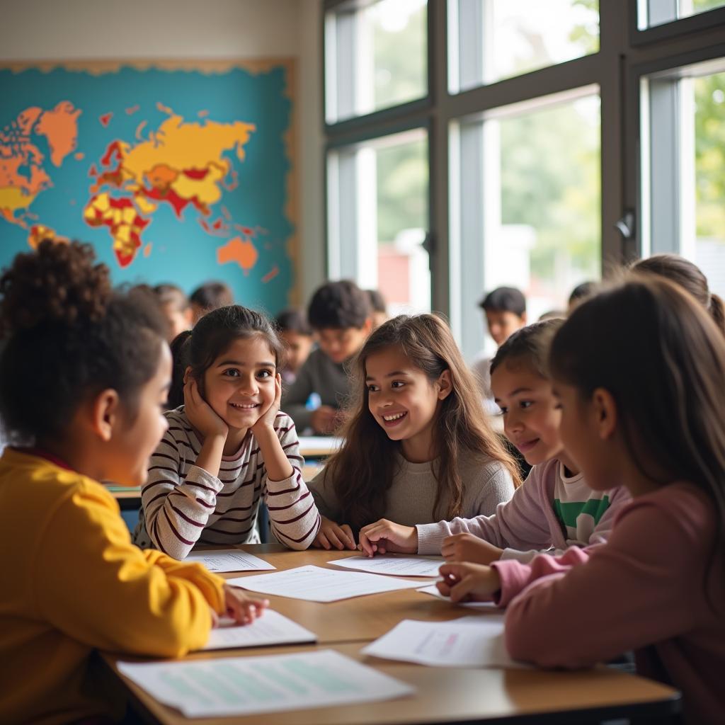 Học sinh tham gia hoạt động giao lưu văn hóa đa dạng trong lớp học IELTS Writing