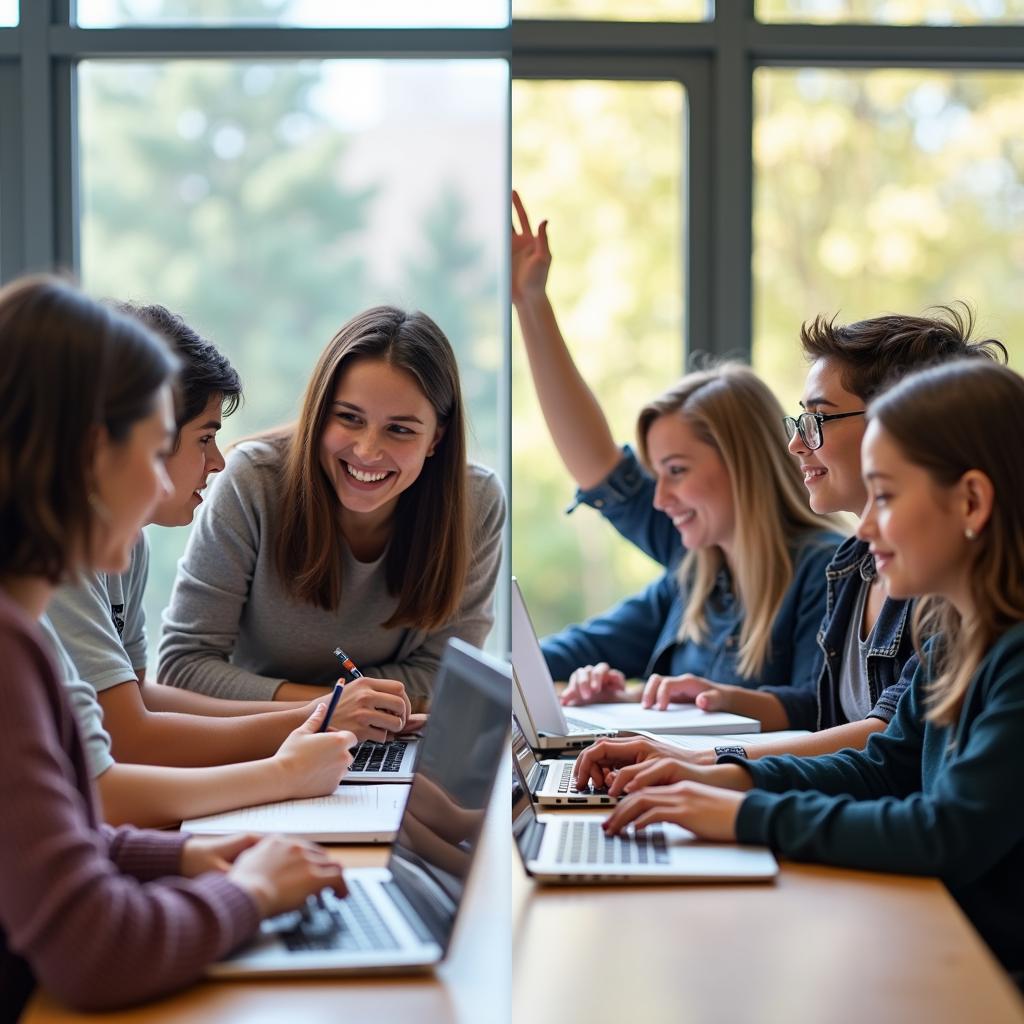 Học sinh vừa hợp tác trong nhóm vừa tham gia các hoạt động cạnh tranh lành mạnh tại trường