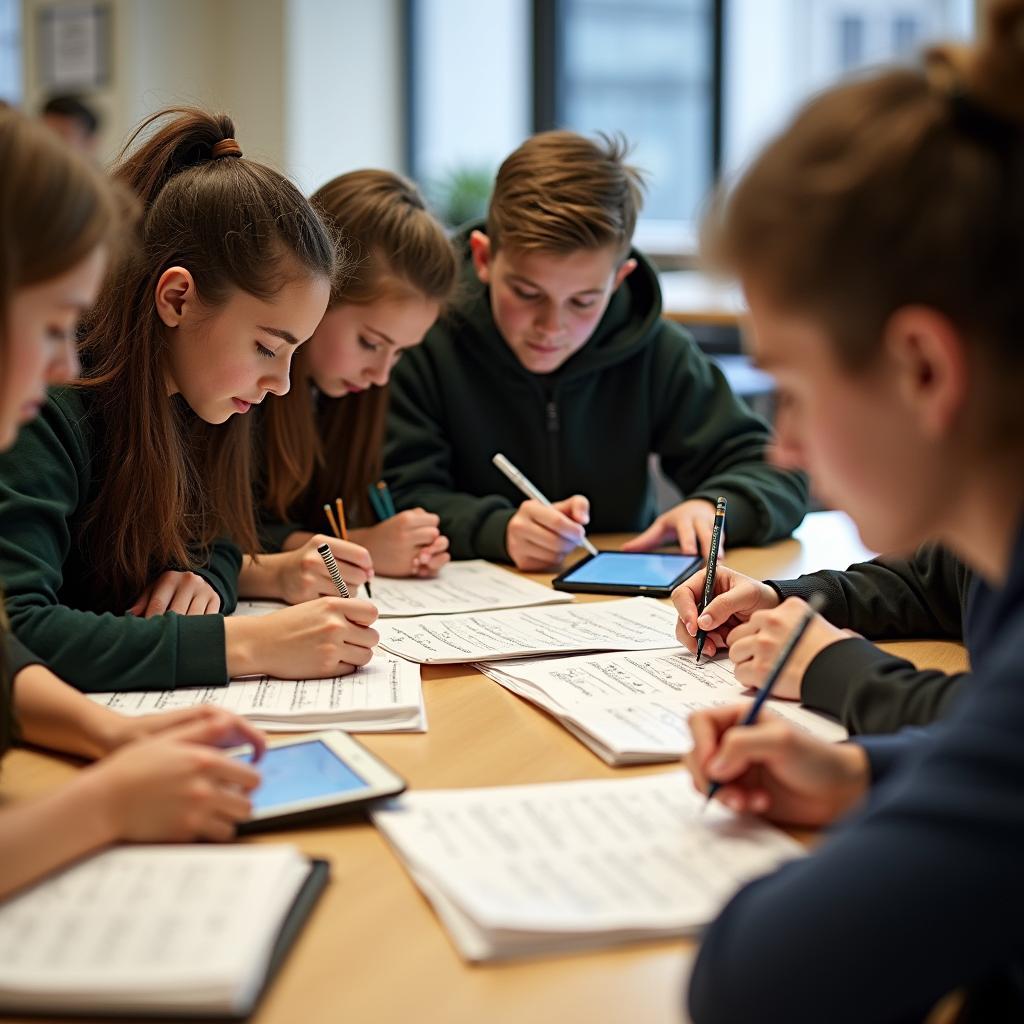 Học sinh phân tích mối liên hệ giữa nhạc dân gian và tài liệu lịch sử gốc trong hoạt động nhóm